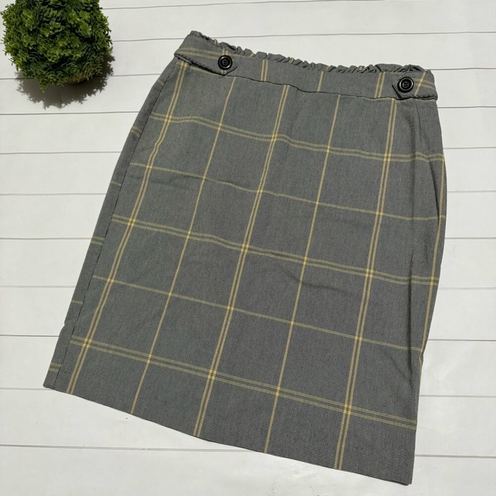 SOHO Gray Yellow Plaid Paper Bag Elastic‎ Waist Pencil Skirt Women’s Size Small